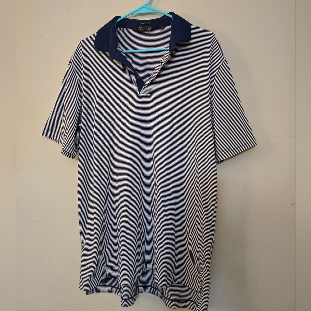 Polo Golf by Ralph Lauren Navy & White Micro-Striped Performance Polo